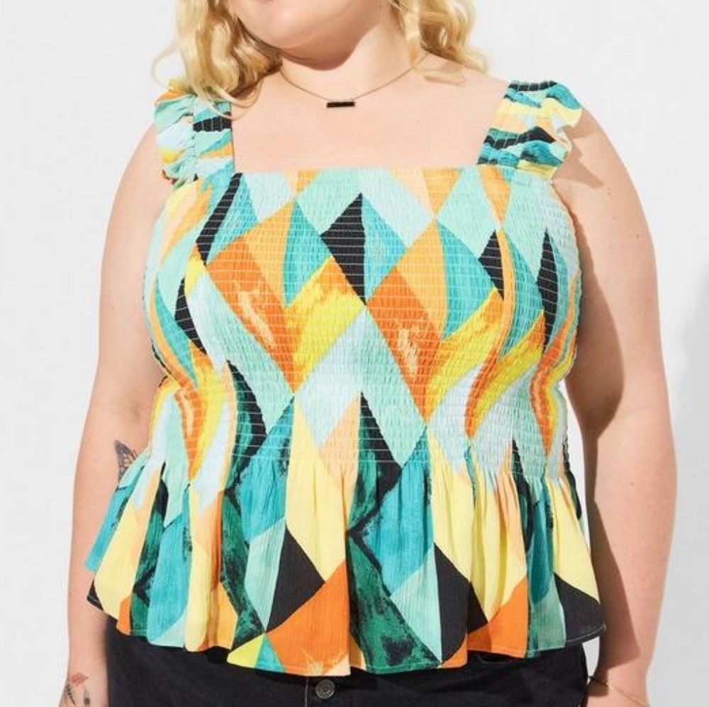 Torrid plus square neck ruffle smocked peplum tank top, 2XL, green